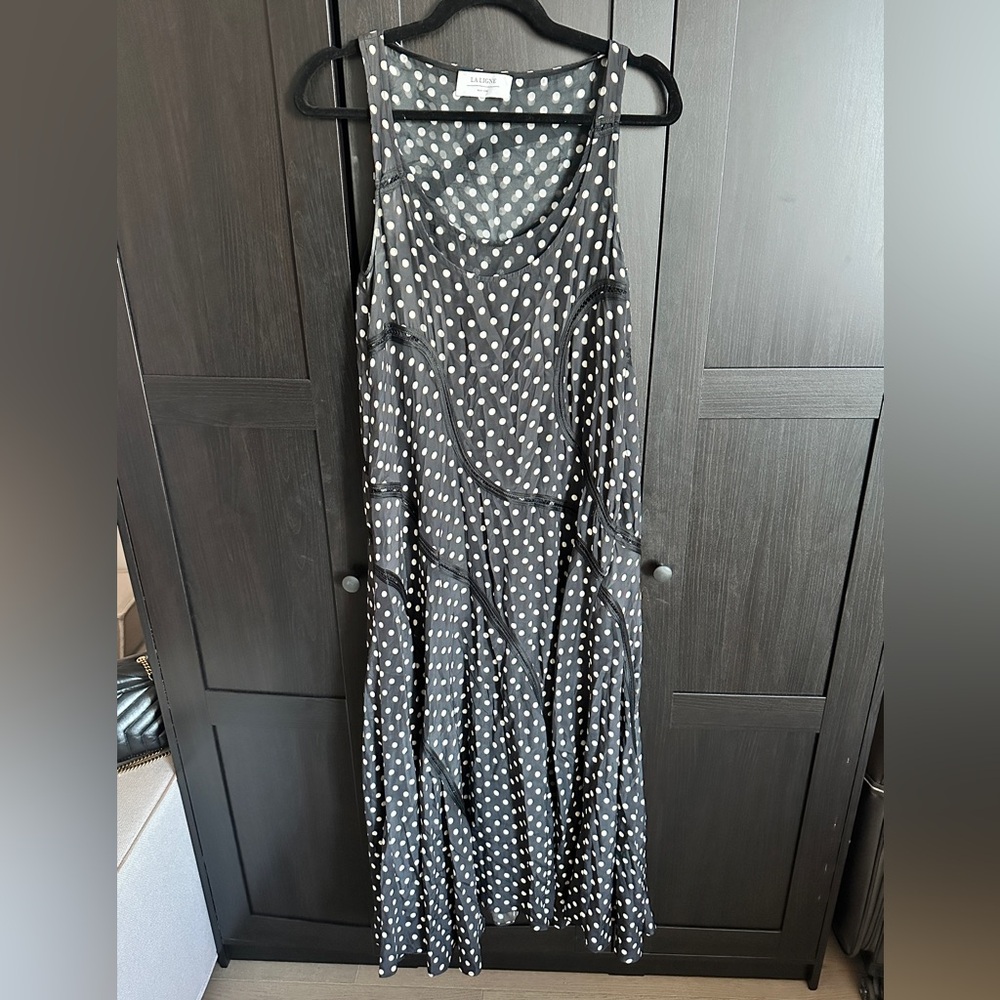 La Ligne Black Maxi Dress with White Polka Dots